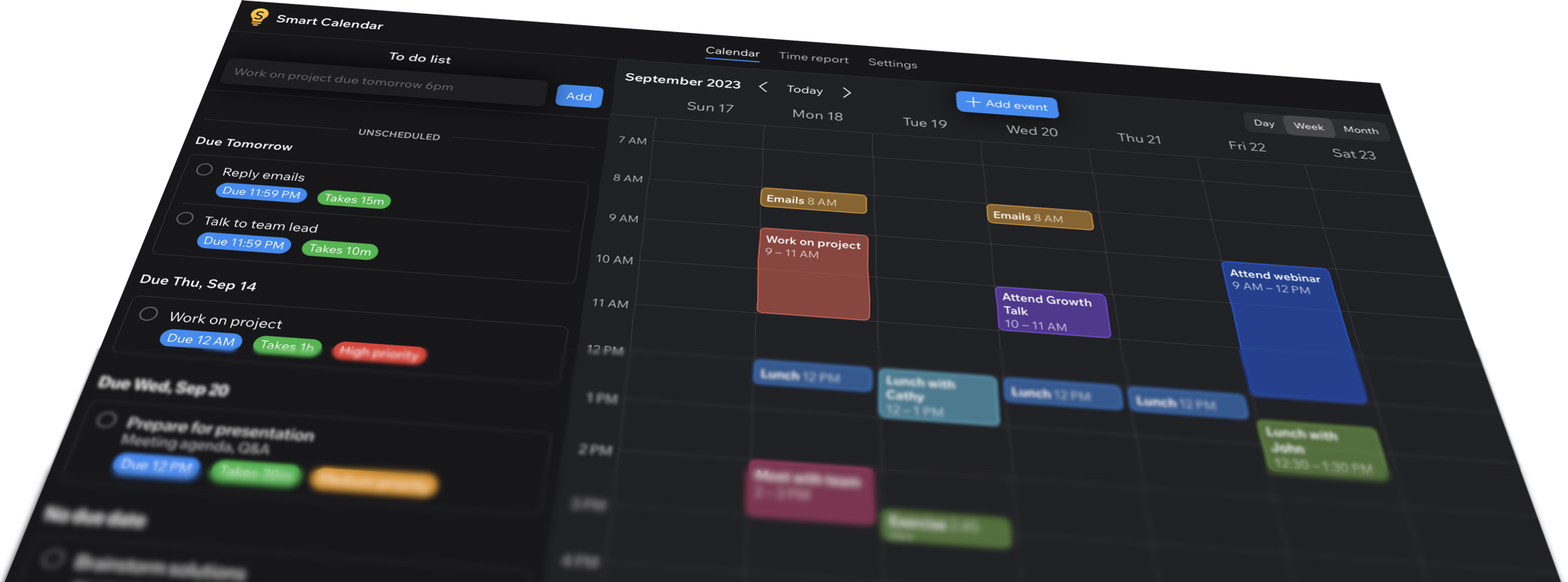 In-app interface showing calendar and to-do list.